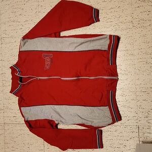 Sean John Red & Gray Spellout Logo Full Zip Oversized Sweater Vintage Y2K